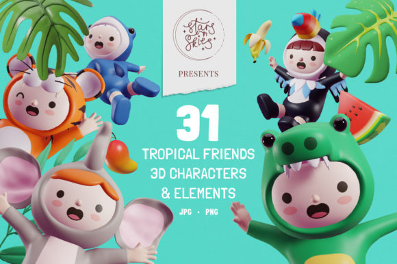 Tropical Friends 3D Characters: A Creative Asset for Digital Projects